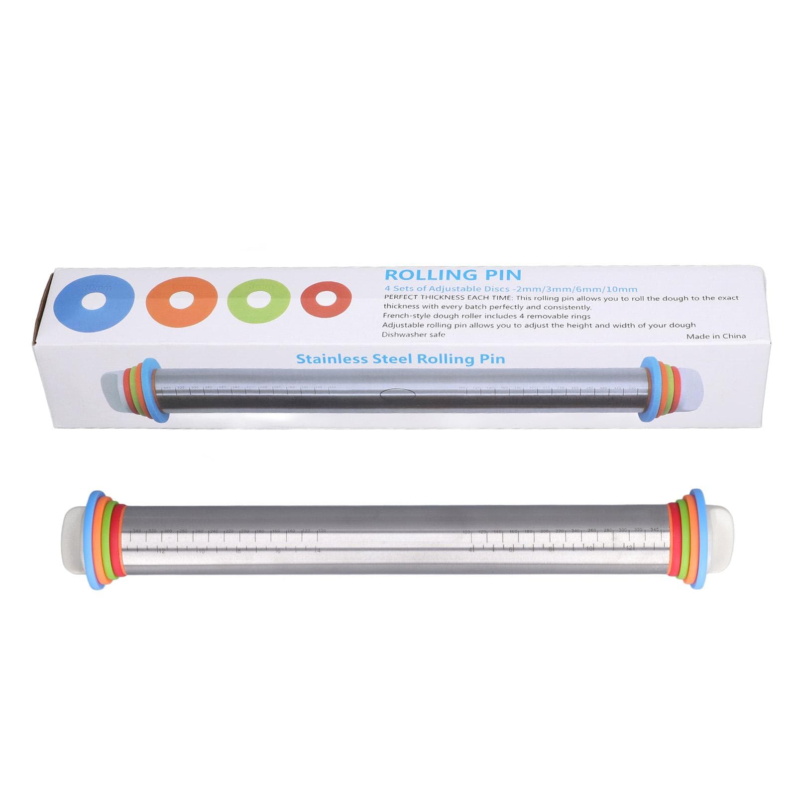 Rolling Pin Adjustable Thickness Rings Ergonomic Non Stick Dough Roller for Home Kitchen Baking L(for 6.5-9kg)