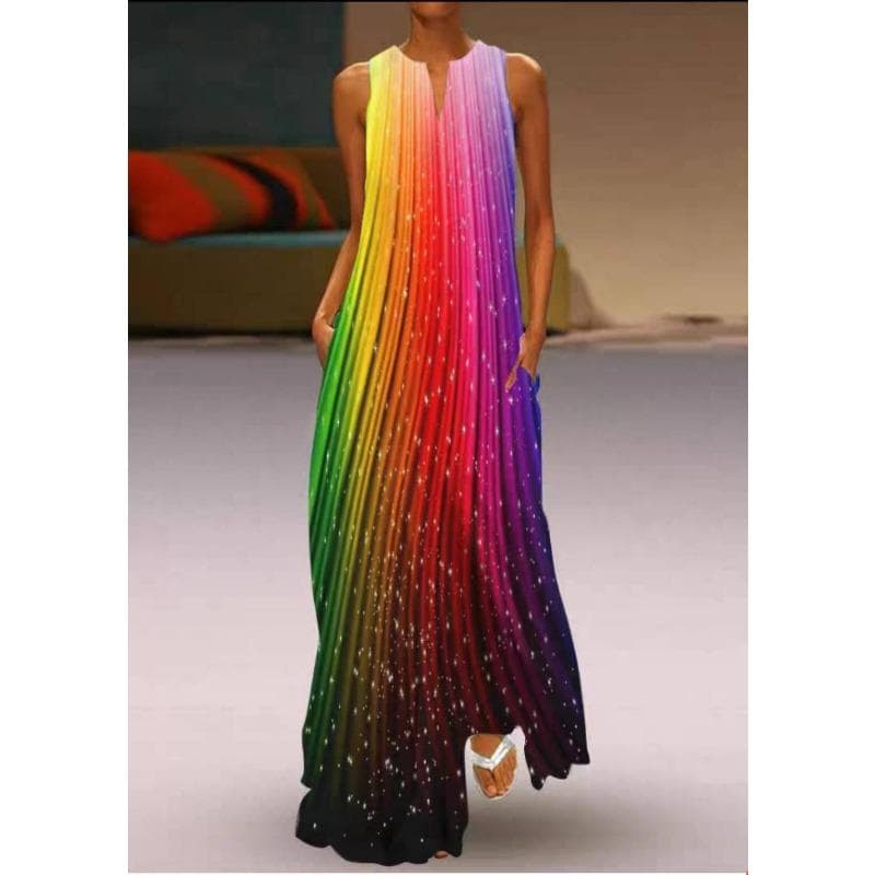 Summer Women's Dress Sleeveless Dress V-neck Print Dress XXL