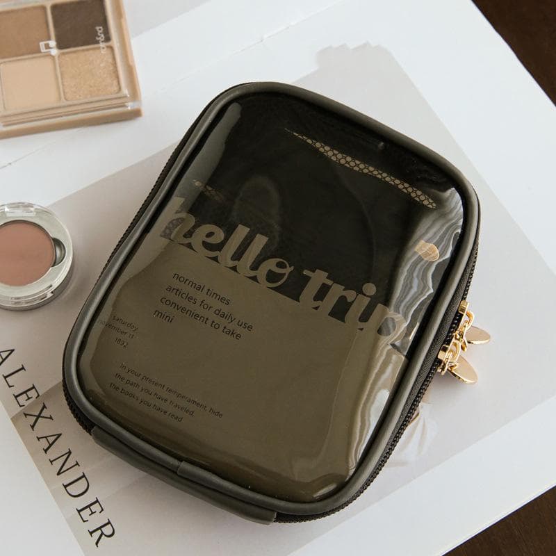 Mini Clear Travel Makeup Organizer Bag Small Cute Preppy Makeup Bag Cosmetic Zipper Toiletry Storage Clutch Coin Pouch for Women black