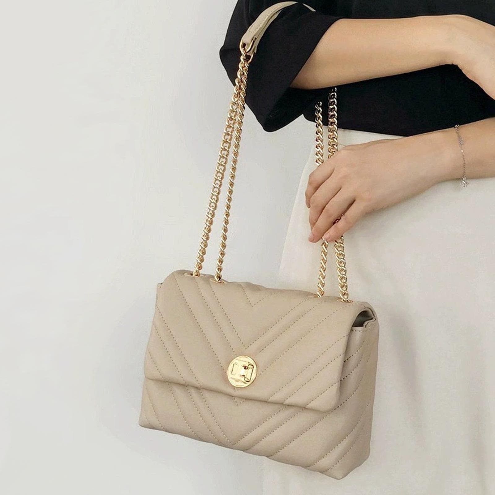 High-end Diamond-checkered Leather Ladies' Bag, Women's Handbag with Large Capacity, Commuter Chain Bag 31.5*9*20CM