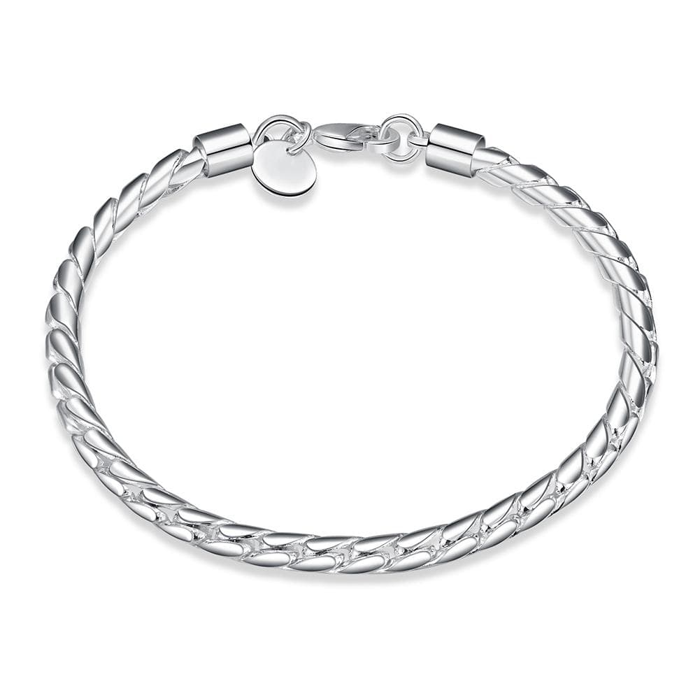 Twists 4mm Bracelets 925 Sterling Silver Snake Chain Jewelry 20cm