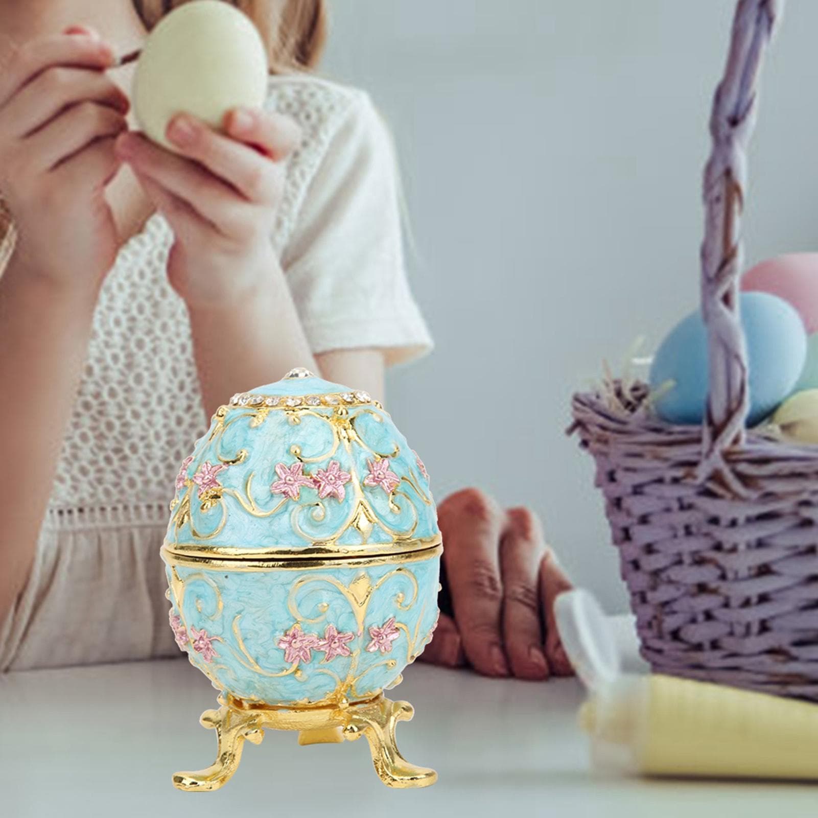 Hand Made Enameled Easter Egg Jewelry Box Organizer Home Desktop Decor Ornaments Gifts