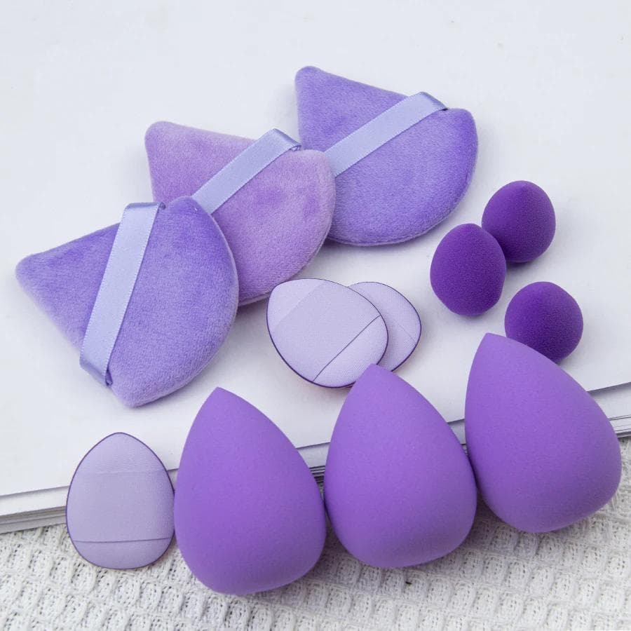 12pcs Cosmetic Puff Set Makeup Sponge Blender Beauty Egg Soft Foundation Sponges Powder Puff Women Smear Proof Make Up Accessories Beauty Tools purple