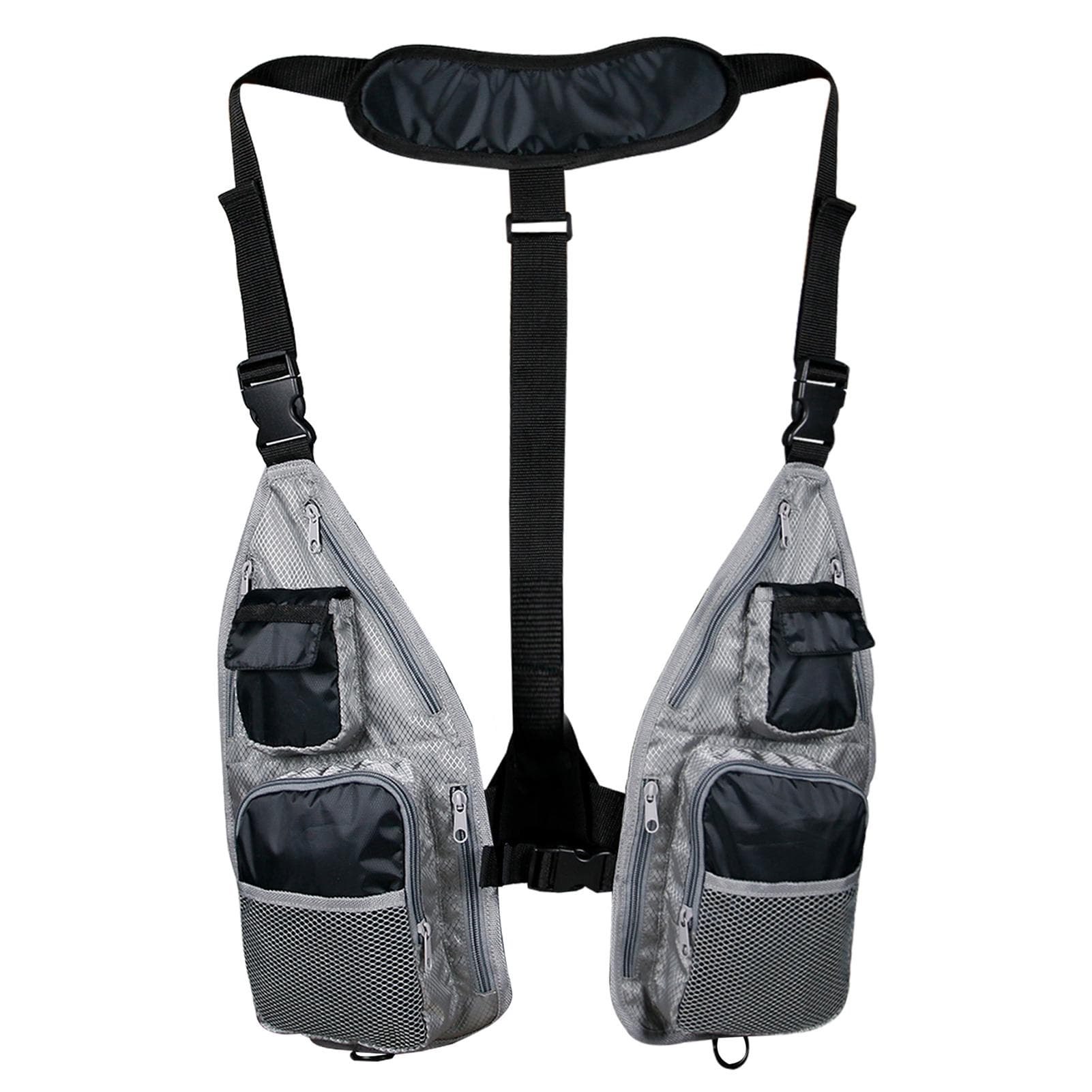 Ultra-light Fishing Vest Men Women Breathable Adjustable Waistcoat with Pockets D Rings for Boating black