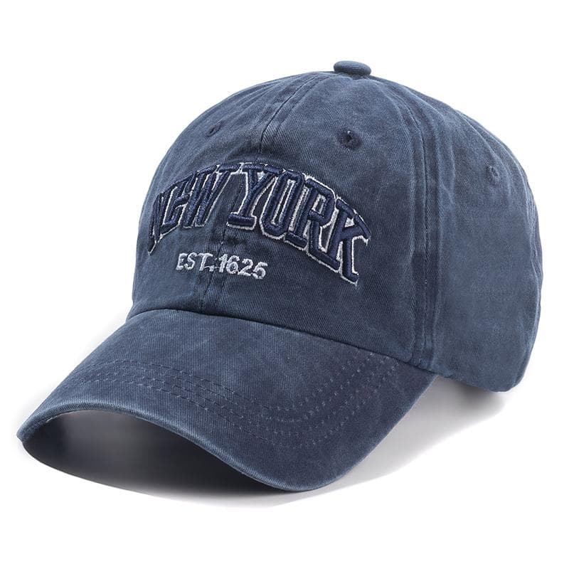 Unisex Washed Cotton Vintage Cap High Quality NEW YORK Letter Embroidery Baseball Cap Men And Women Outdoor Sports Hats 54cm-62cm navy blue