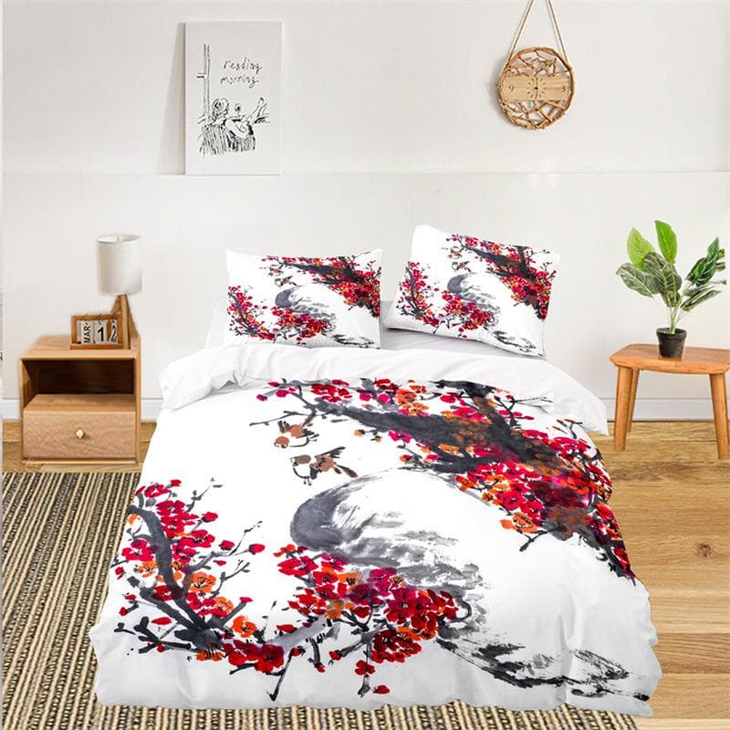 Soft Floral Bedding Set For Kids Girls Adults Leaves Flowers Branch Print Duvet Cover Set Quilt Cover Pillowcases Bedroom Decor EU single(135x200cm)