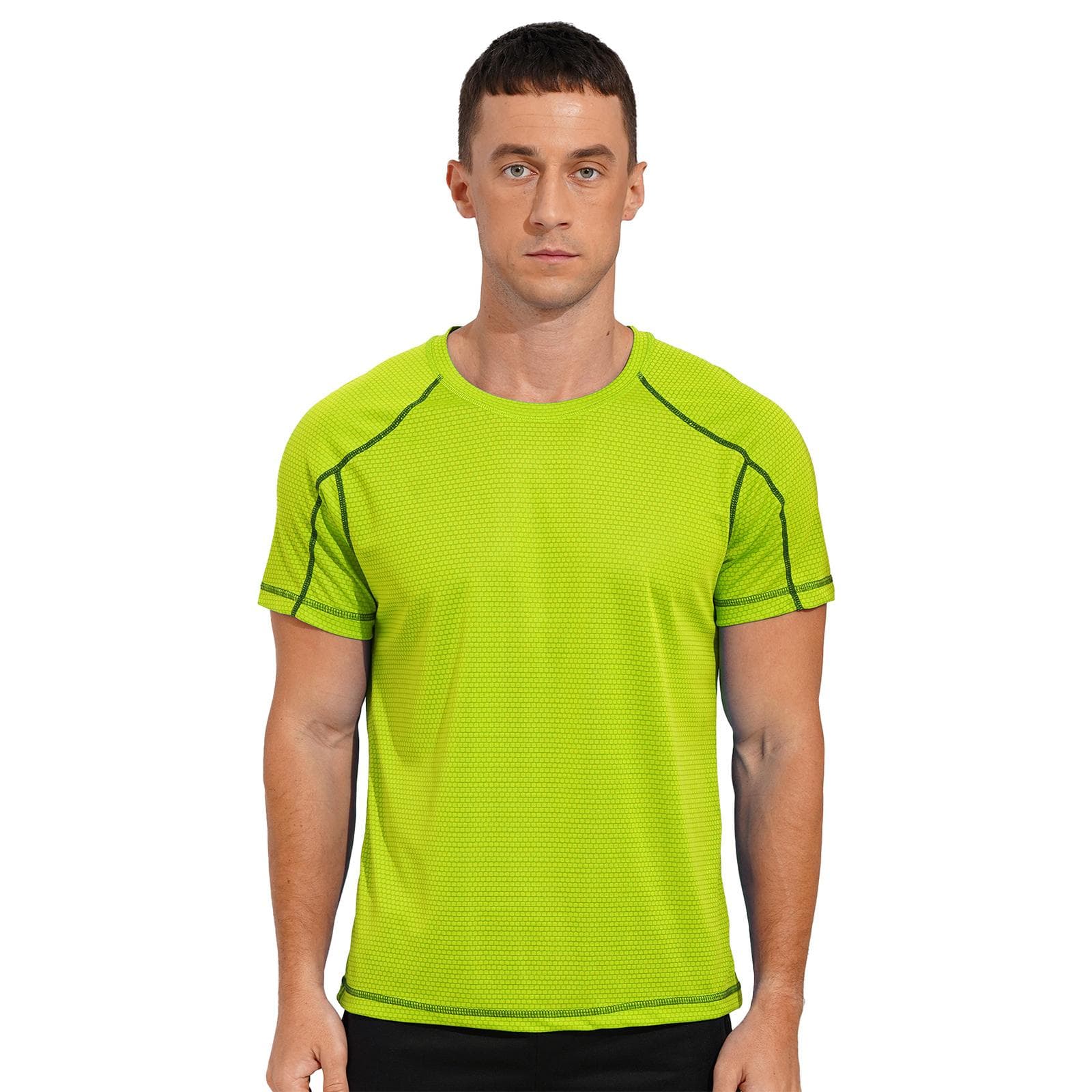 Men's Swim Shirts Rash Guard T-Shirt Quick Dry Swimming Top Short Sleeve Muscle Gym Tee 7XL fluorescent green