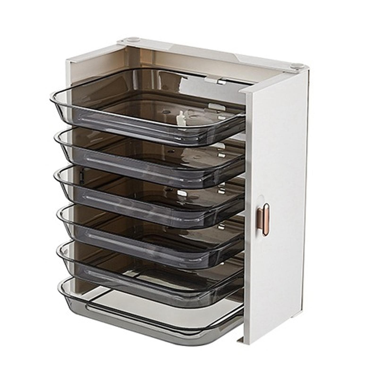 Kitchen Side Dishes Punch Free Foldable PET 6 Layers Wall Mounted Organization Rack Cooking Plates pearl white