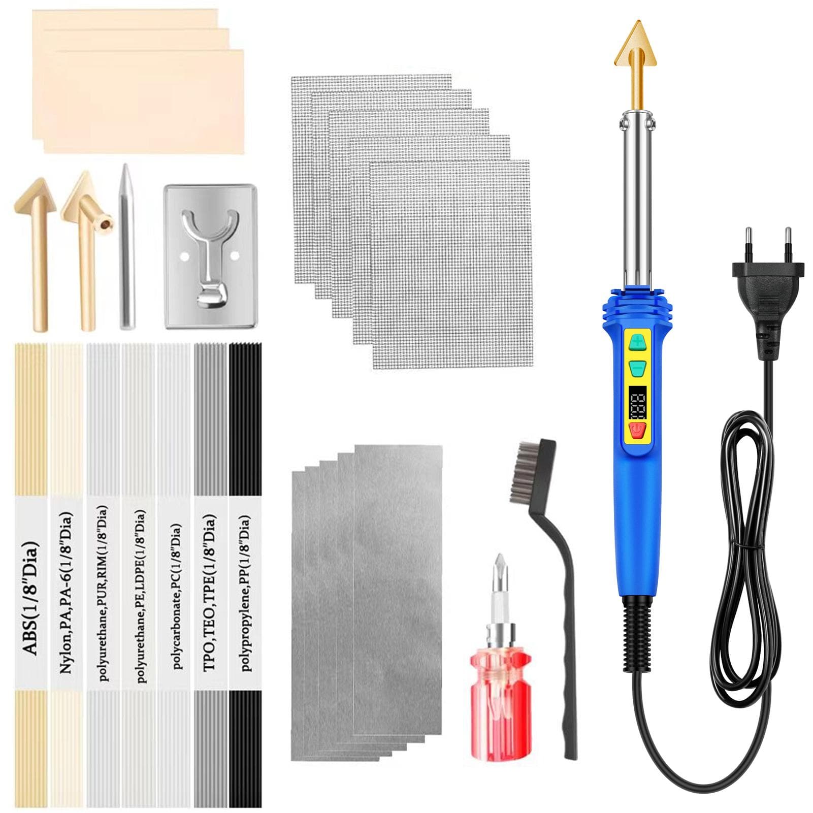 Plastic Welding Kit, 100W LED Digital Adjustable Temperature Plastic Repair Kit for Car Bumper EU blue
