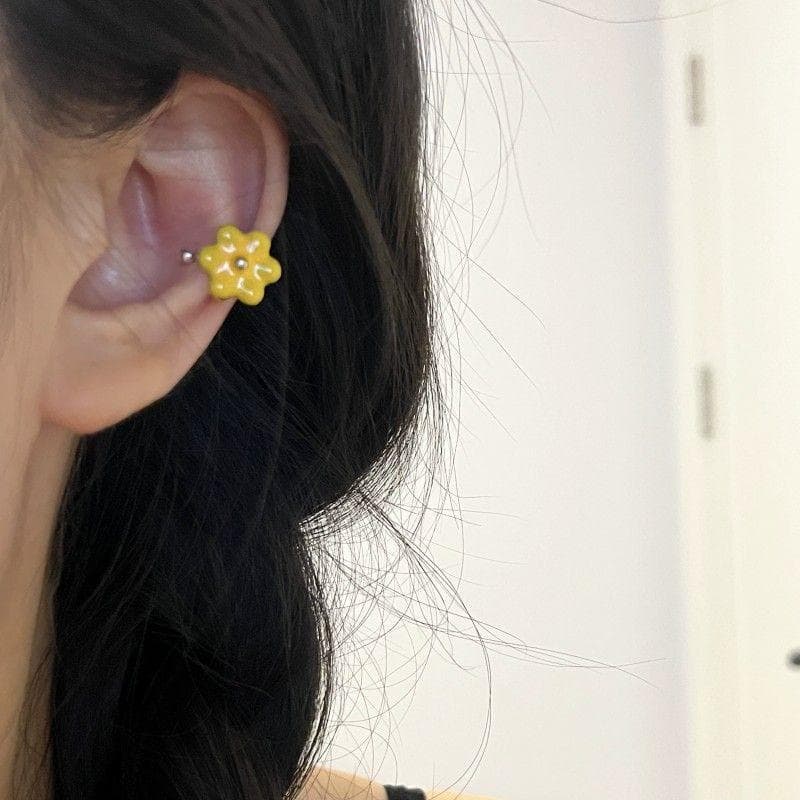 1Pcs Fashion Vintage Colorful Flower Ear Cuff Ear Clip Fake Piercing Earring For Women Girls Fashion Jewelry Gifts yellow