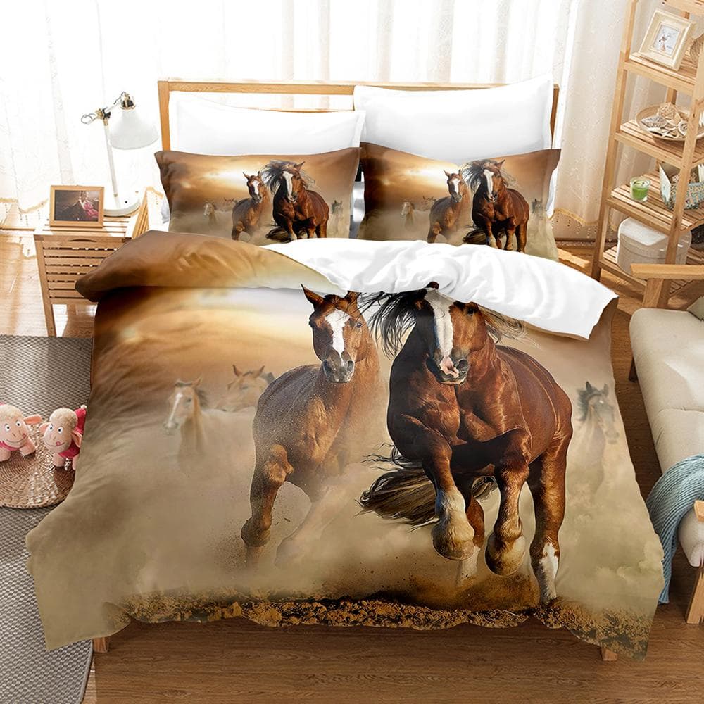 3D The Horse Bedding Sets Duvet Cover Set With Pillowcase Twin Full Queen King Bedclothes Bed Linen EU single(135x200cm)