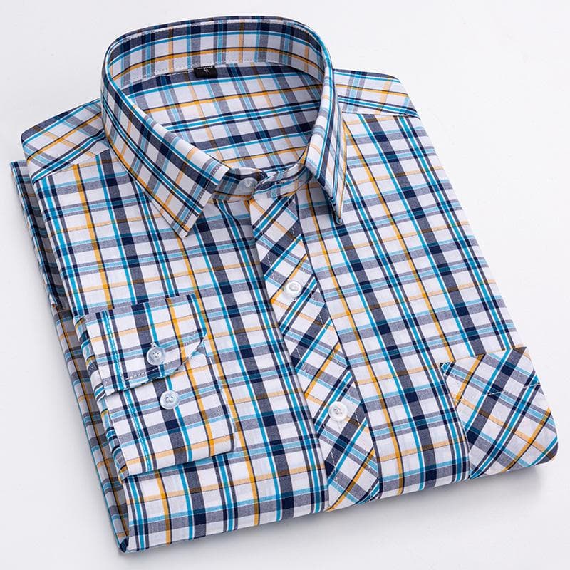 Pure 100% Cotton Plaid Shirts for Men High Grade Business Long Sleeve Casual Checked Shirt Mens Comfortable Office Formal Work 43