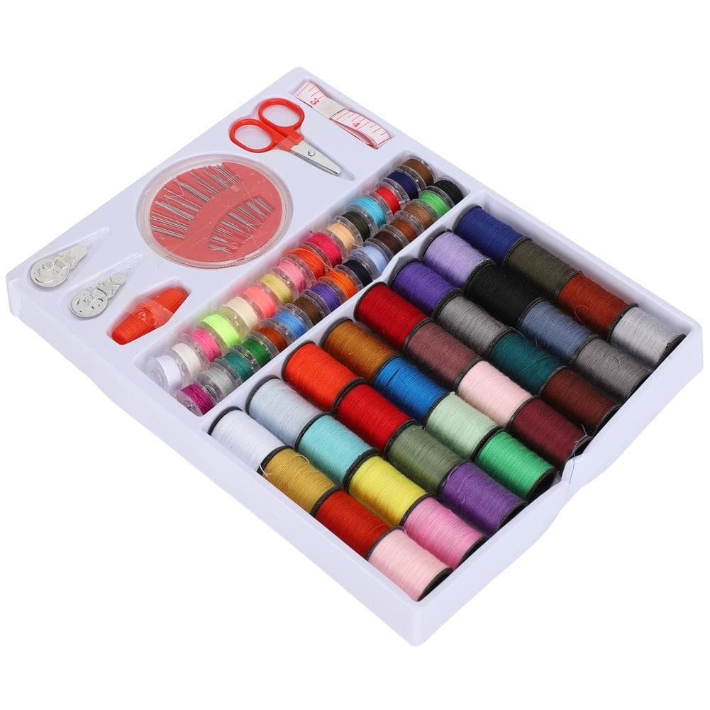 64 Rolls Portable Sewing Box Thread Spools Scissor Needles Accessories Set for Hand Stitching