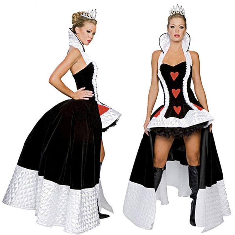 Deluxe Enchanting Queen Of Hearts Costume Fancy Dress Erotic Apparel Halloween Costume Enchanting Game Uniforms +Crown xl