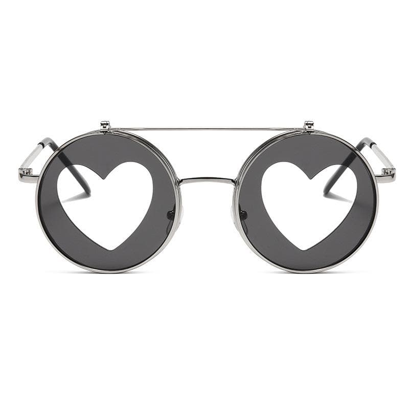 New Flip Up Sunglasses Heart Round Metal Frame Sun Glasses For Women Men Party Eyewear Fashion Accessories MULTI