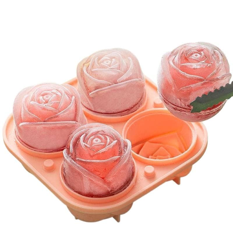 3D Rose Ice Molds Large Ice Cube Trays Make Cute Flower Shape Ice Silicone Rubber Fun Big Ice Ball Maker orange