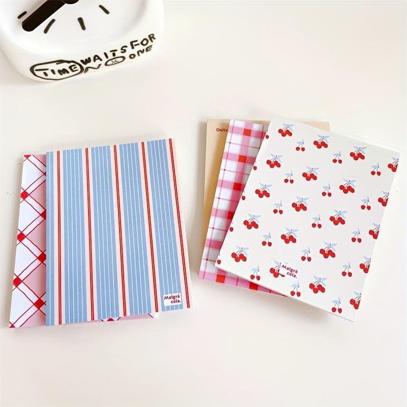 5sets (250sheets ) Small Cherry Geometric Graphics Note, Small Fresh Non-sticky Notepad, Student Notepad, Ledger Decoration Materials 5books/set