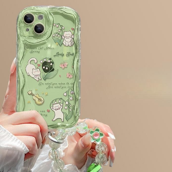 Lily of The Valley Cat Bracelet Suitable for Apple 15 Mobile Phone Case IPhone 16pro Transparent Silicone 13 Summer 11/12 Anti-fall iphone 14 pro