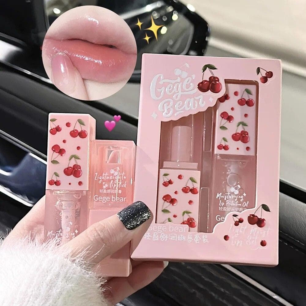 Cherry Hydrating Lip Balm And Lip Oil Set Moisturizing Soothing Tender Lip Care