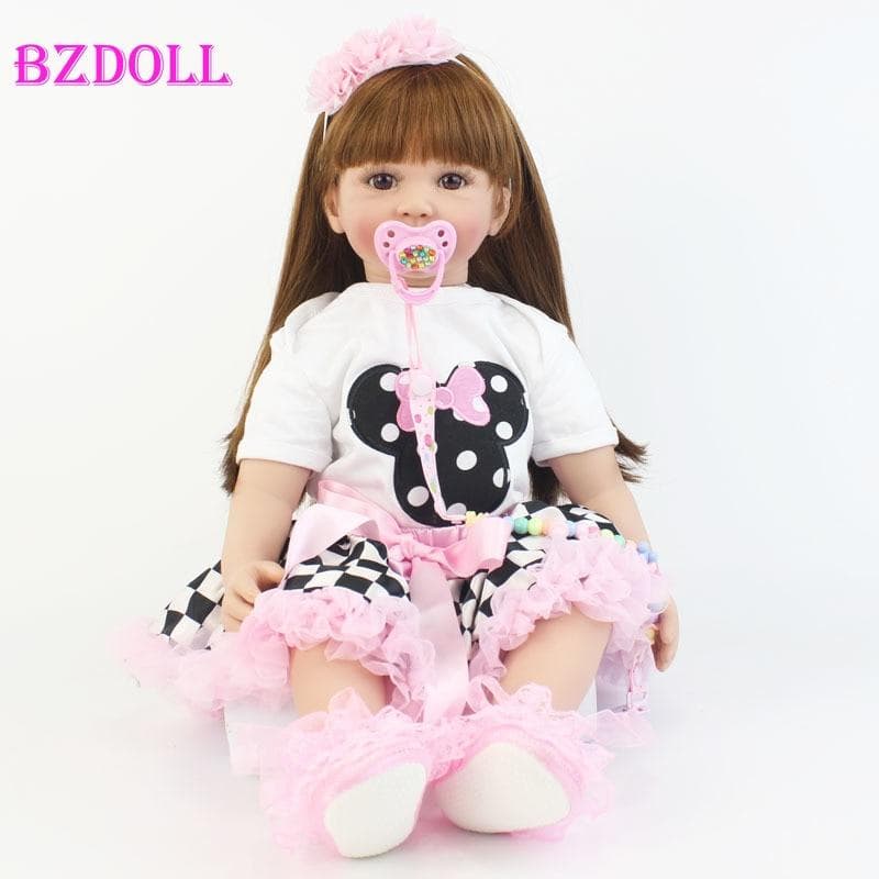 BZDOLL 60cm Original Silicone Reborn Baby Doll Toys Vinyl Princess Toddler Alive Bebe Girl Bonecas Kids Birthday Gift 60cm Doll, Brown eyes
