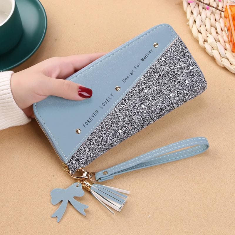 New Arrival PU Leather Long Wallet for Women Female Hand Bag Clutch Money Purse Card Holder 19.5*2.5*9.5cm sky blue