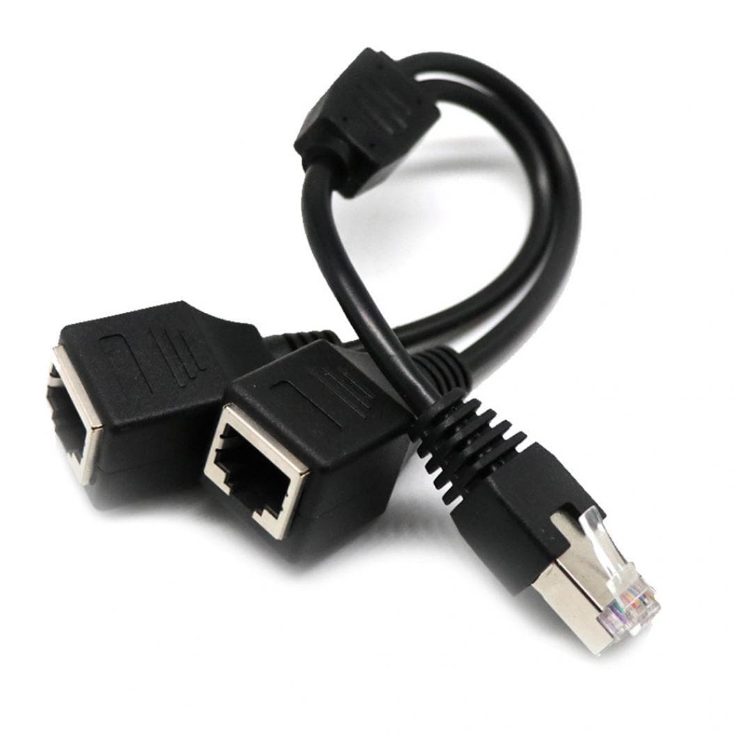 Male to 2 Female RJ45 Splitter Ethernet 2-in-1 Internet Adapter Cable Separator black