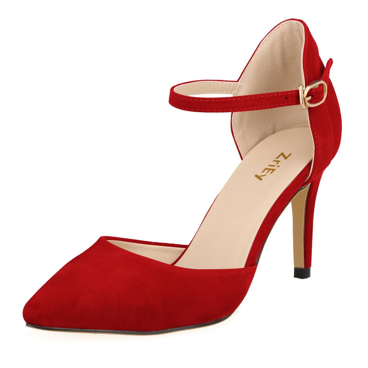 Women Shoes Lady Elegant Pumps Mid Heels Pointed Toe High Heels Sandals Ankle Strap Casual Footwear 36 red