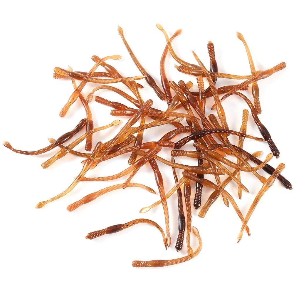 50pcs 77mm Worm Shape Soft Lures Bait Lifelike Baits Worm Tail Fishing Tackle