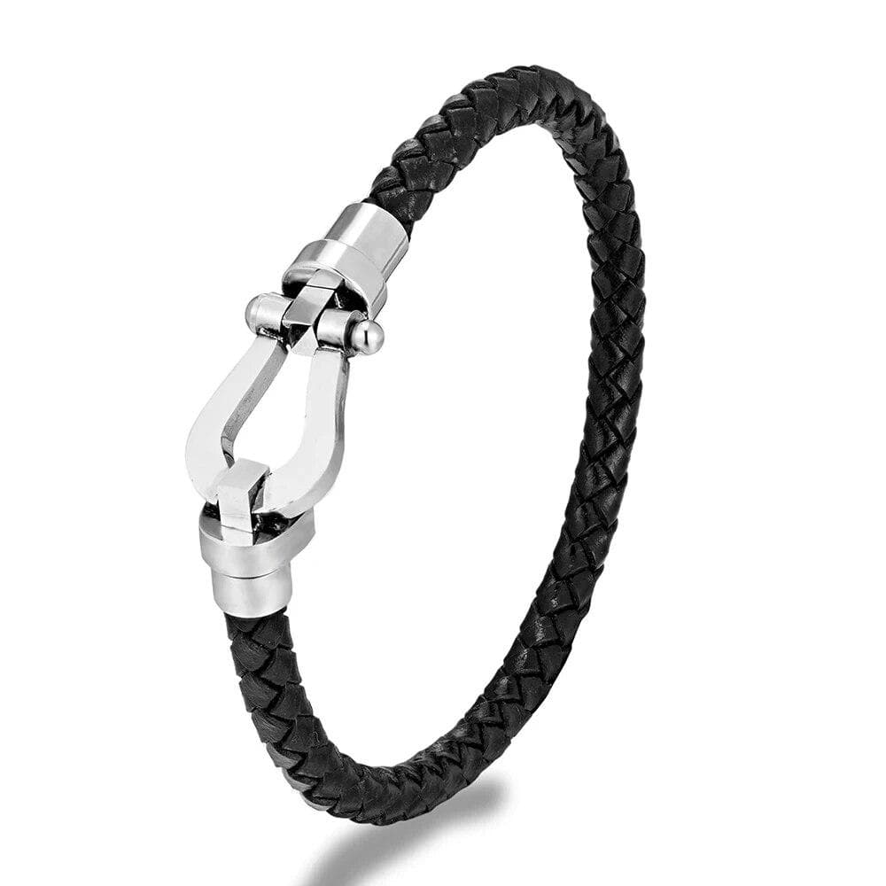 Classic Brand Horseshoe Clasp Genuine Leather Cord Bracelet Men Women Stainless Steel Wristband Handmade Creative Lover Jewelry 17CM