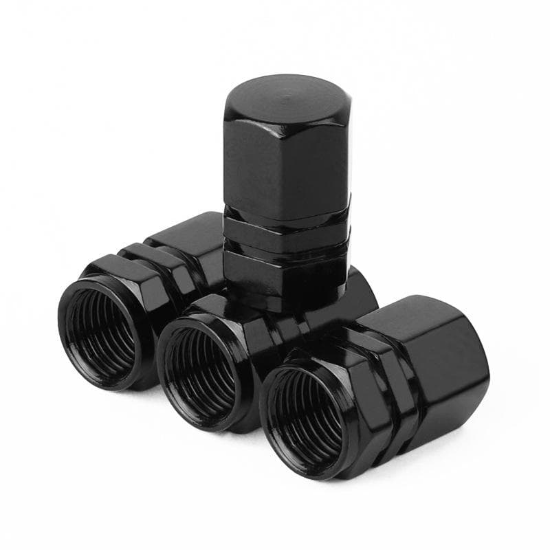4Pcs Car Tire Valve Caps Knurling Style Tire Valve Cap Aluminum Tire Wheel Cap Air Valve Cap Car Universal accessories black