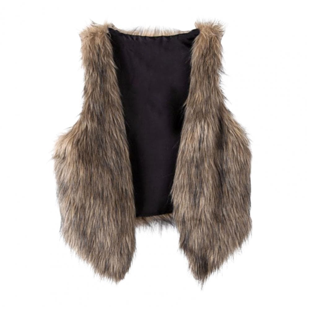 Women Vest Artificial Fur Vest Stylish Women's Faux Artificial Leather Fur Sleeveless Vest Cozy V Neck Waistcoat for Fall Winter Fashion XXL brown