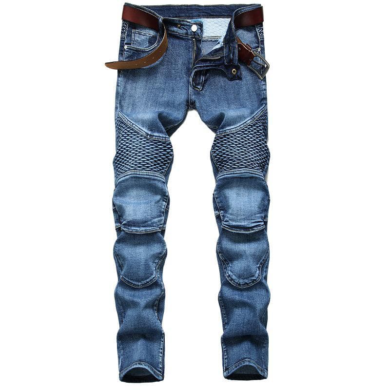 Spring And Autumn Jeans Men's Nostalgic Motorcycle Slim Fit Pants 33 blue