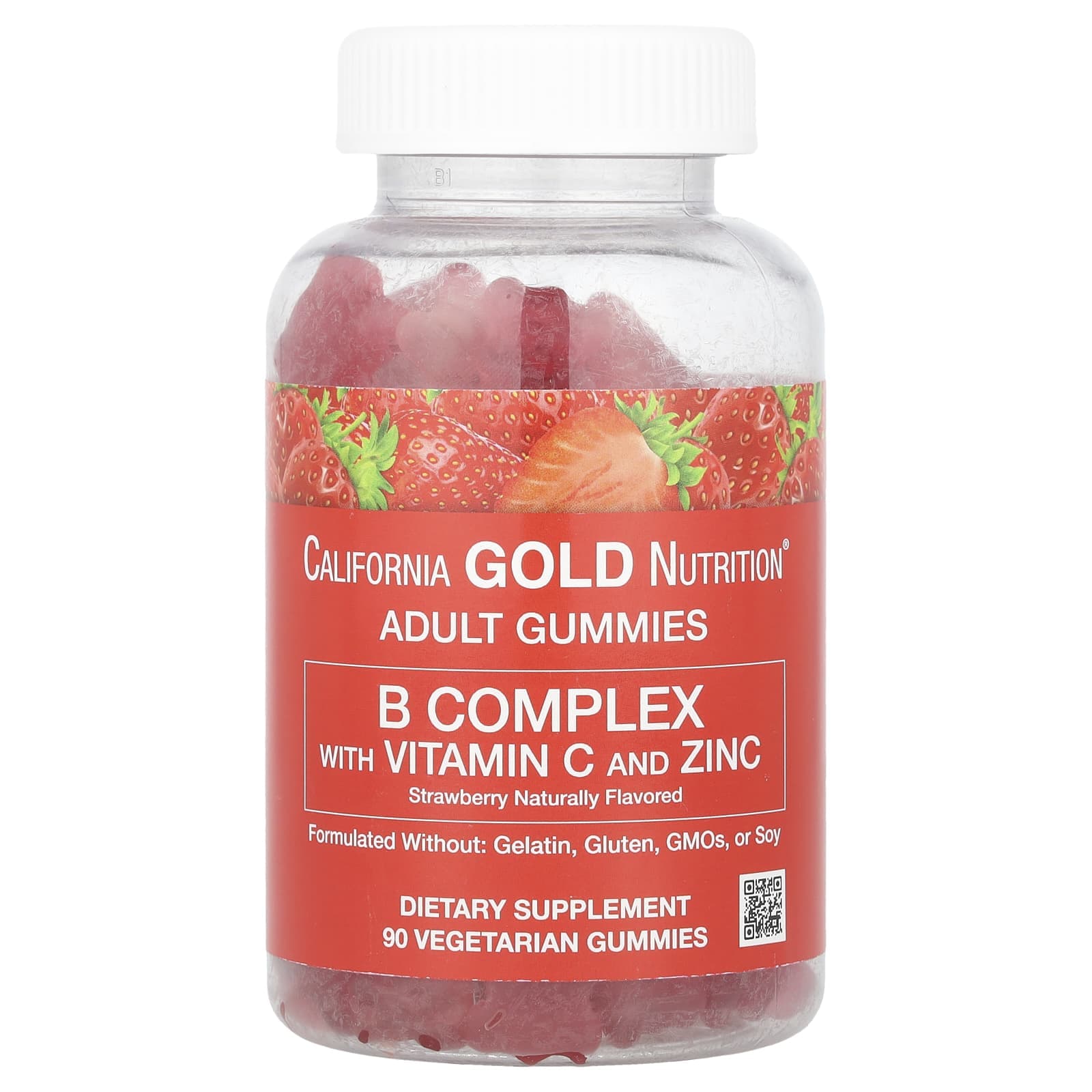 California Gold Nutrition, B Complex Gummies, with Vitamin C and Zinc, Natural Strawberry Flavor, 90 Vegetarian Gummies