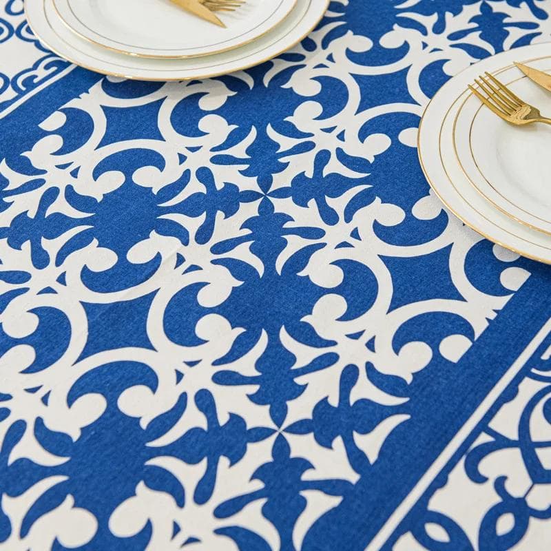 Blue and White Porcelain Patterned Rectangular Tablecloth Chinese Style Floral Table Cover Cotton Dustproof Tabletop Cover 140x180cm 1pcs