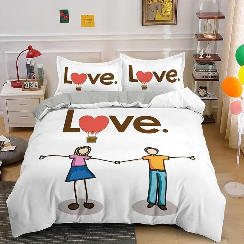 3D Printed Couple Bedding Set I Love You Crown Duvet Cover Double Twin Full Queen King Adult Kids Bedclothes Quilt Cover 2/3pcs 200x200cm