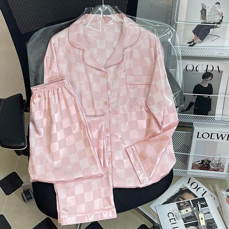 Pajamas Women's Silk Long-sleeved Pajamas Pajamas Suit Flower Printed High-grade Ice Silk Can Be Worn Outside Home Wear Pajamas M