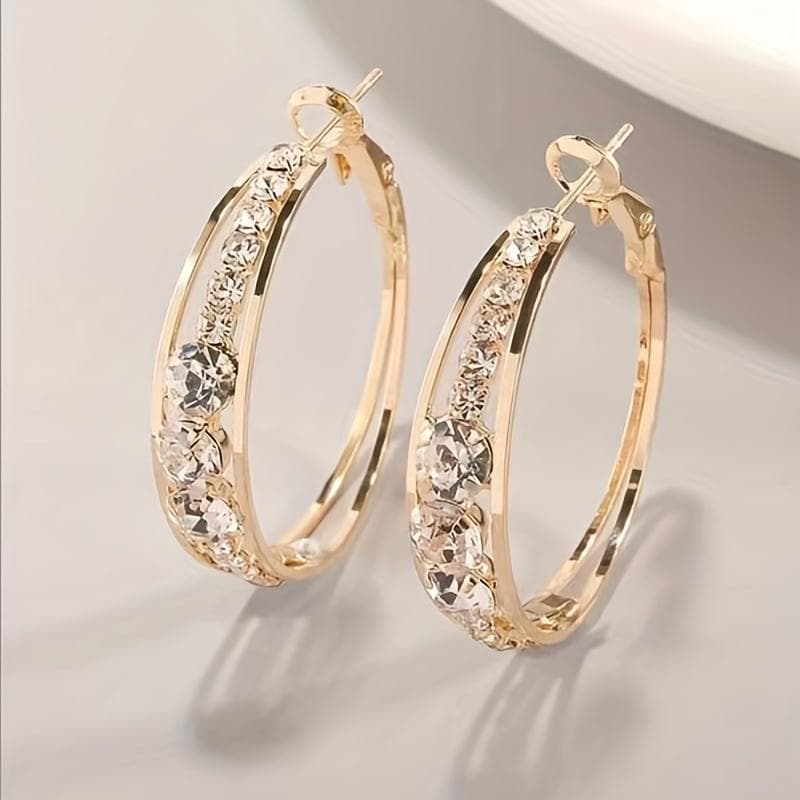 1pair Earrings Exquisite Explosive Style Wind Rhinestone Men's And Women's Earrings Large Circle Earrings Ear Jewelry gold