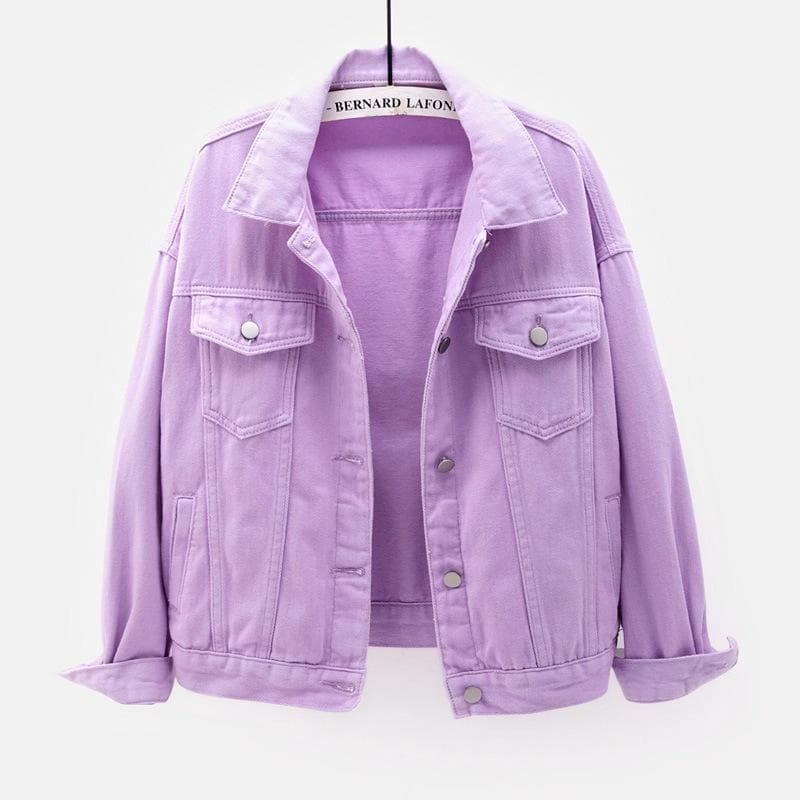 Spring New Color Denim Jacket Women's Short Korean Loose Long Sleeve Jacket Student Top L purple