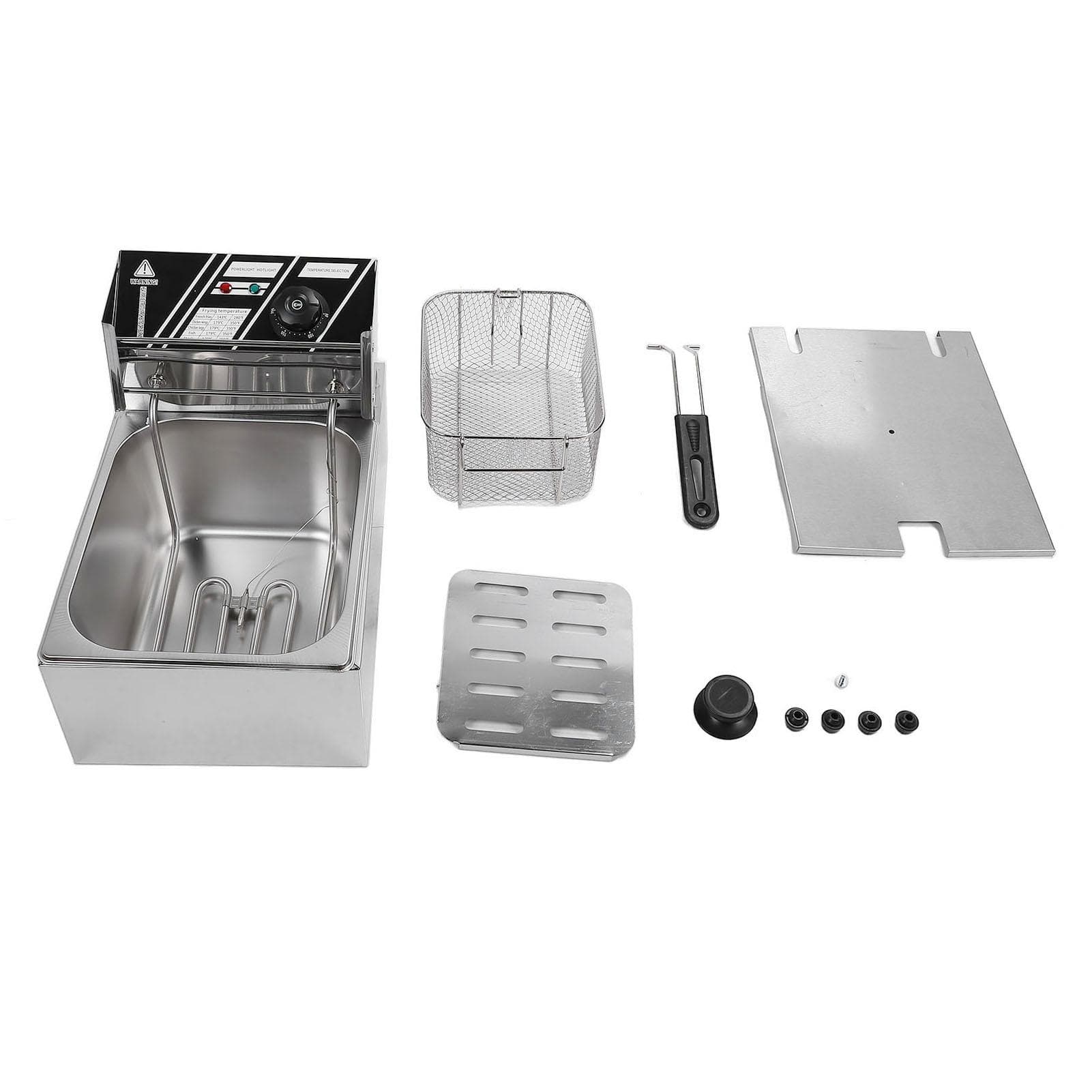 Electric Fryer Stainless Steel 6L Single Basket Adjustable Temperature Countertop Frying Machine US Plug 110V 1700W
