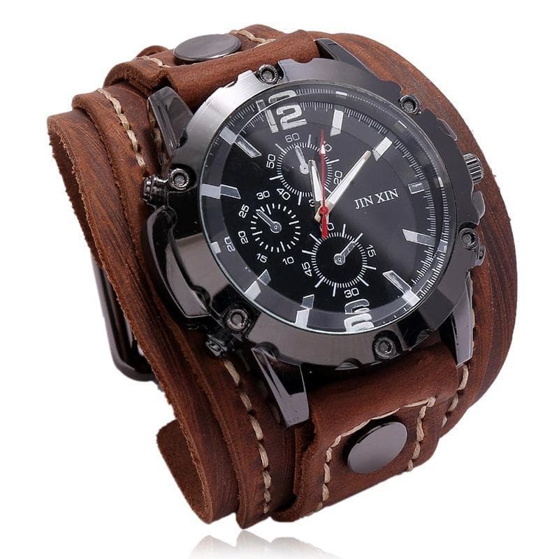 Fashion Steam Punk Rock Style Leather Bracelet Watch Wristwatch Red Blue Green Black Brown Genuine Leather Strap Watch 1PC brown