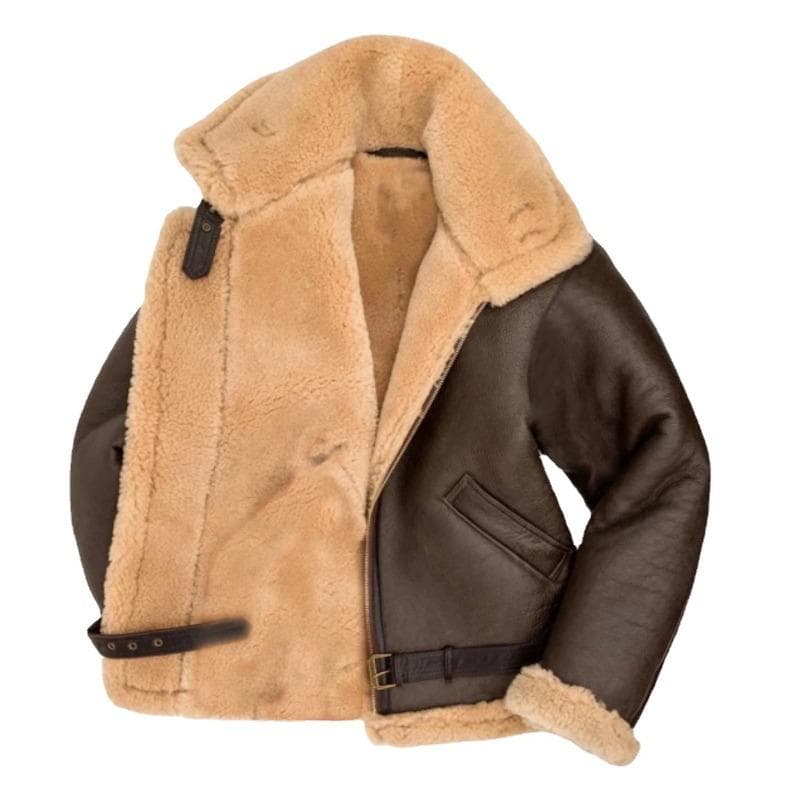 Men's Top Fur All-in-one Winter Jacket Thickened Fur Coat Imitation Leather S brown
