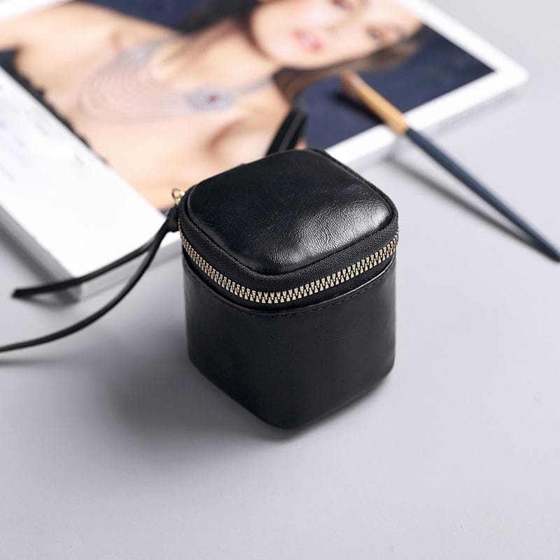 Fashion Small Square Coin Purse High Quality Retro Leather Lipstick Storage Cosmetic Case Women Mini Zipper Wallet Bag Pendant black