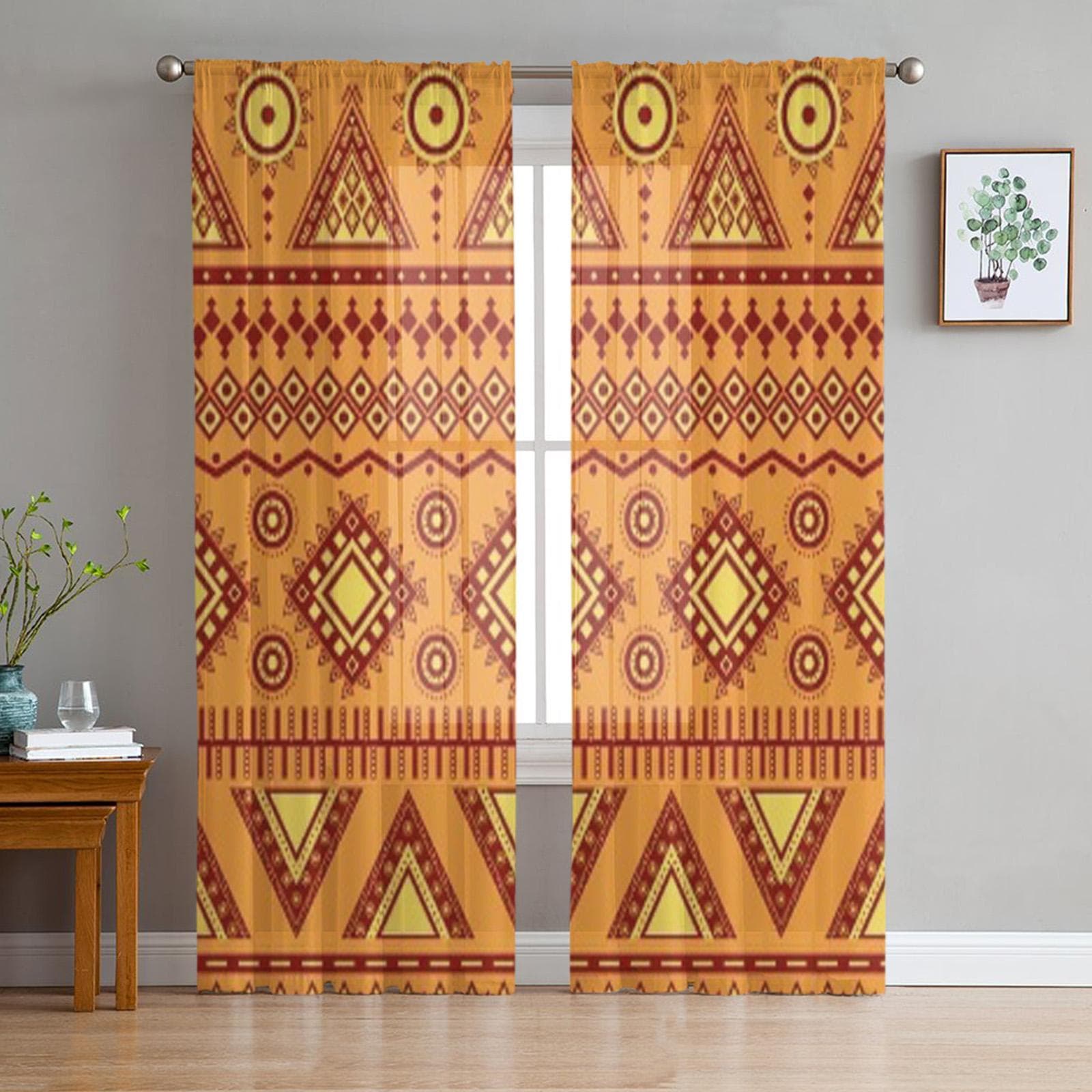 Aztec Decorative Wrapping Envelope Tulle Sheer Curtains for Living Room Bedroom Kitchen Decoration Voile Organza Curtains 135W x 114H(cm)