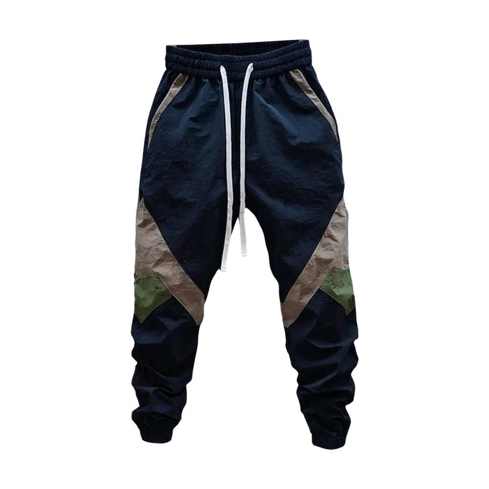 Men Cargo Pants Drawstring Elastic Waist Color Matching Ankle-banded Loose Patchwork Pockets Casual Daily Wear Long Trouser 31 black