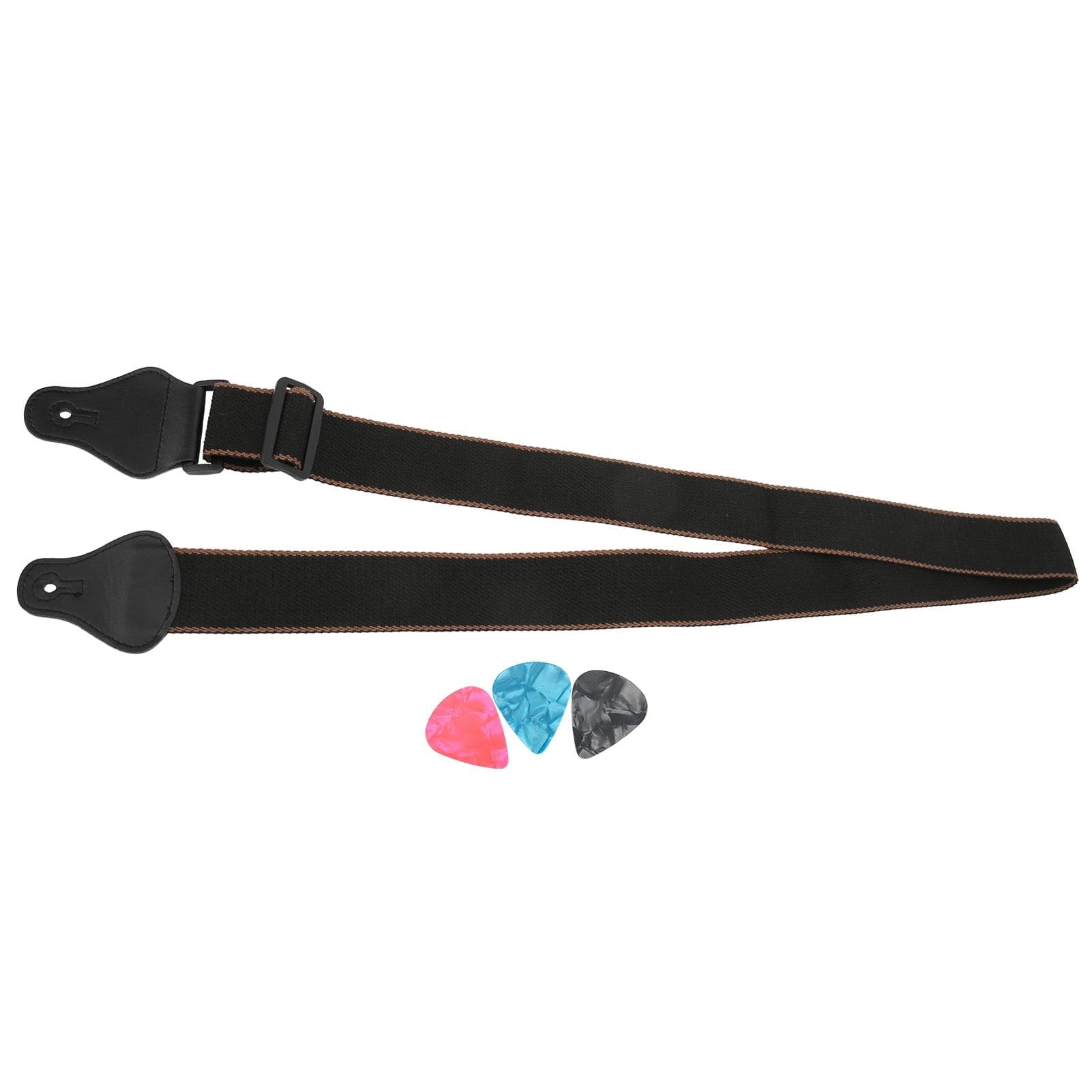 Guitar Strap Cotton Adjustable Neck Belt Celluloid Pick Kit Stringed Instrument Accessories(Black