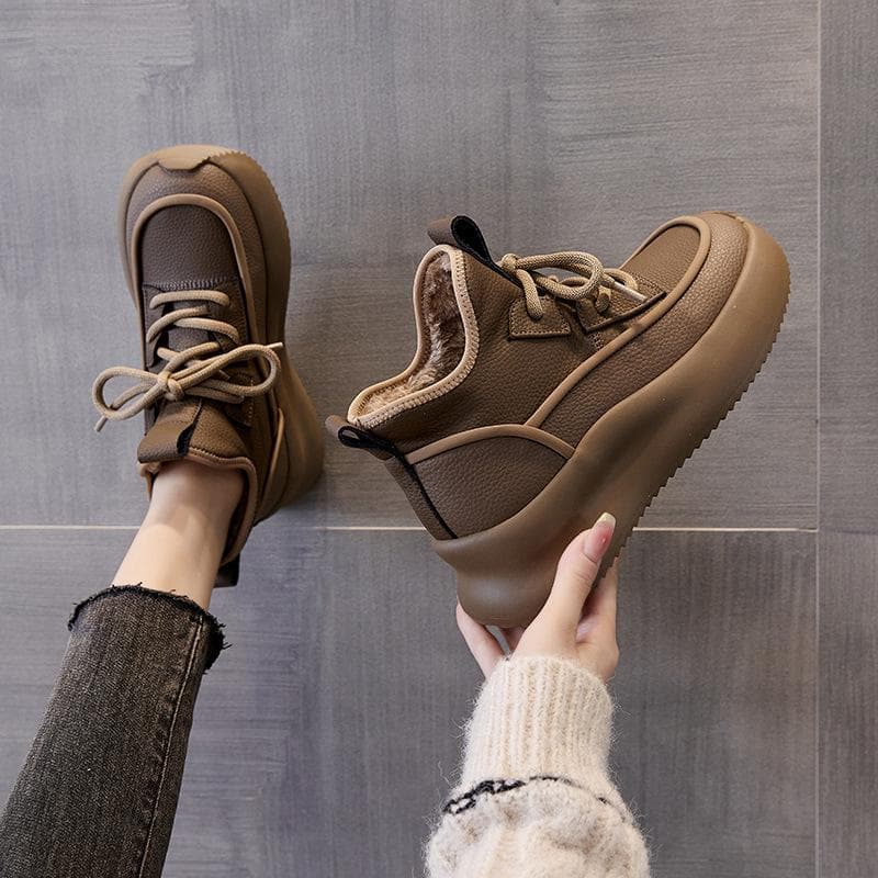 Genuine Leather Daddy Shoes Women's Winter New Trendy Lightweight Thick-soled Plus Velvet Casual Sports Forrest Gump Shoes 40
