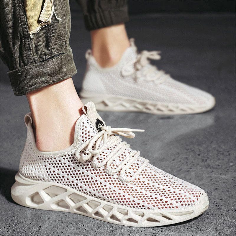 Fashion Summer Men Sneakers Mesh Casual Shoes Lac-up Men Shoes Lightweight Vulcanize Shoes Walking Sneakers Zapatillas Hombre 44 beige