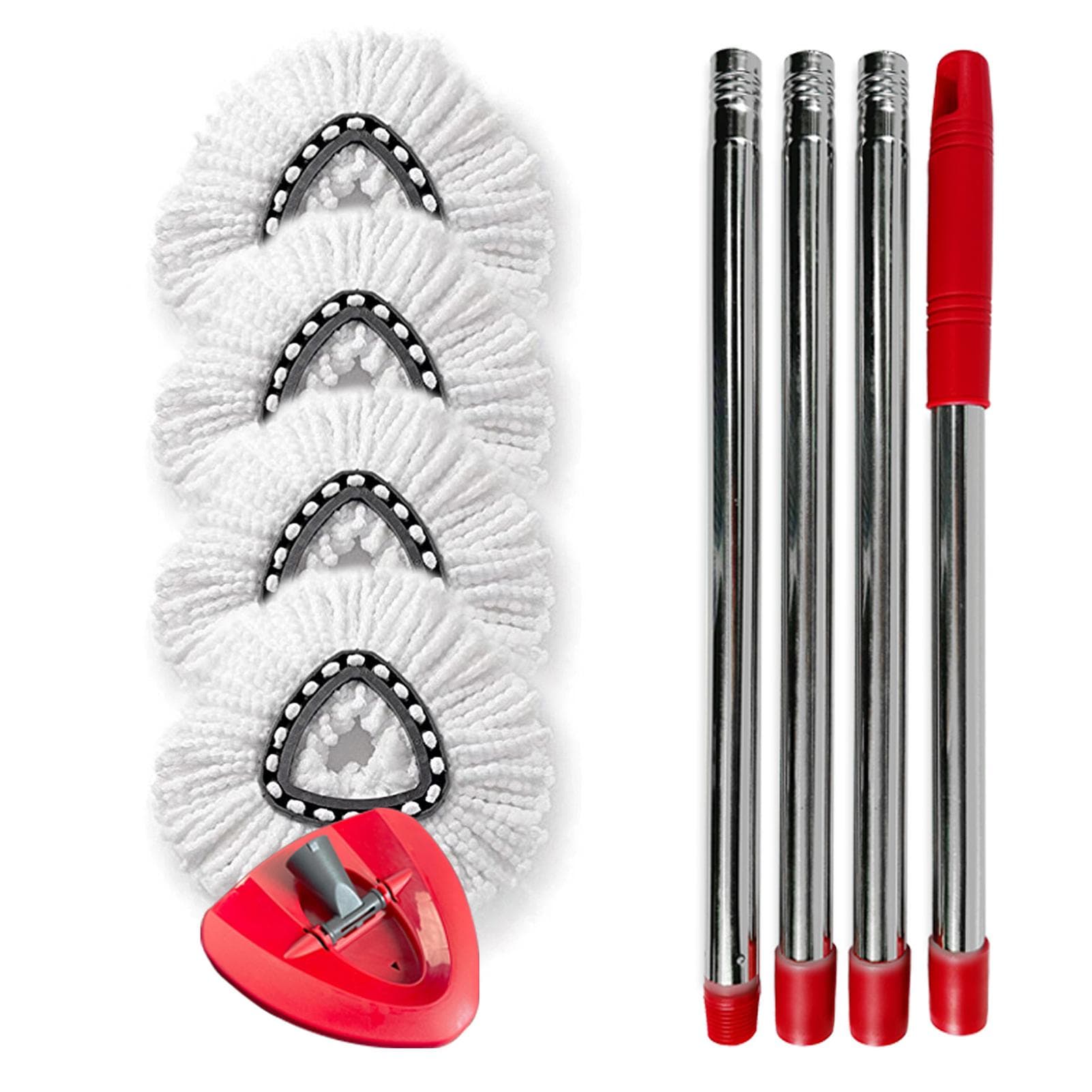 6 Pack Spin Mop Replace Head + Mop Head Base + Handle Replacement Compatible with Spin Mop Mop 4 Mop Refills & 1 Base & 4 Handle