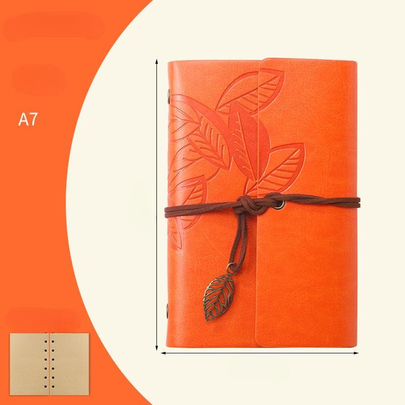 A7 Retro Leaf Notebook School Office Stationery Diary Notepad Literature Note Book Traveler Journal Planners Gifts orange