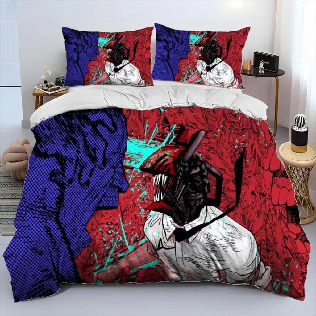 3D Anime Chainsaw Man Denji Cartoon Comforter Bedding Set,Duvet Cover Bed Set Quilt Cover Pillowcase,king Queen Size Bedding Set EU Single 135x200cm